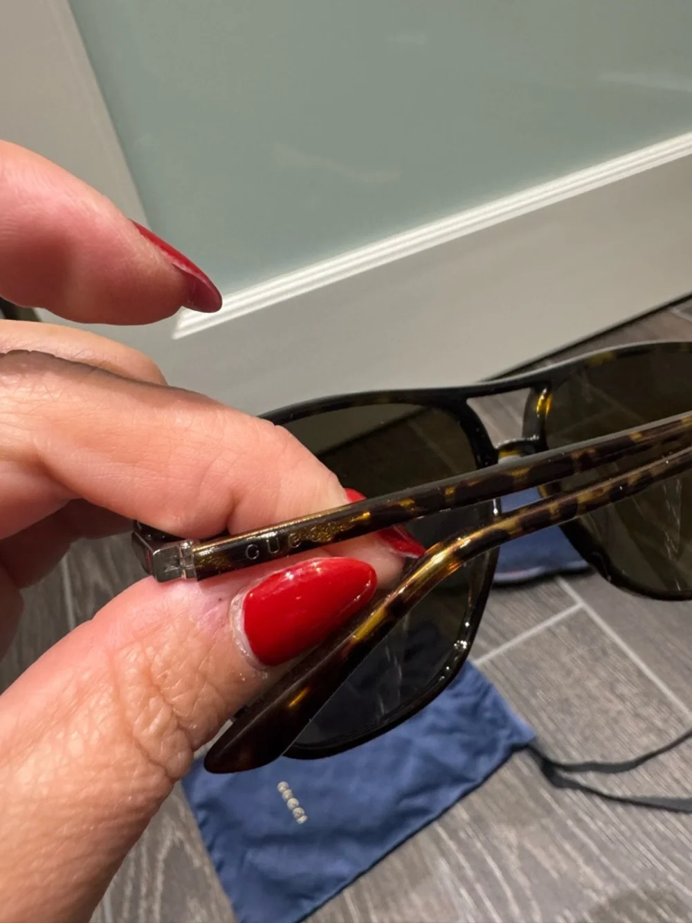 Gucci Tortoiseshell Sunglasses with Navy Velvet Case